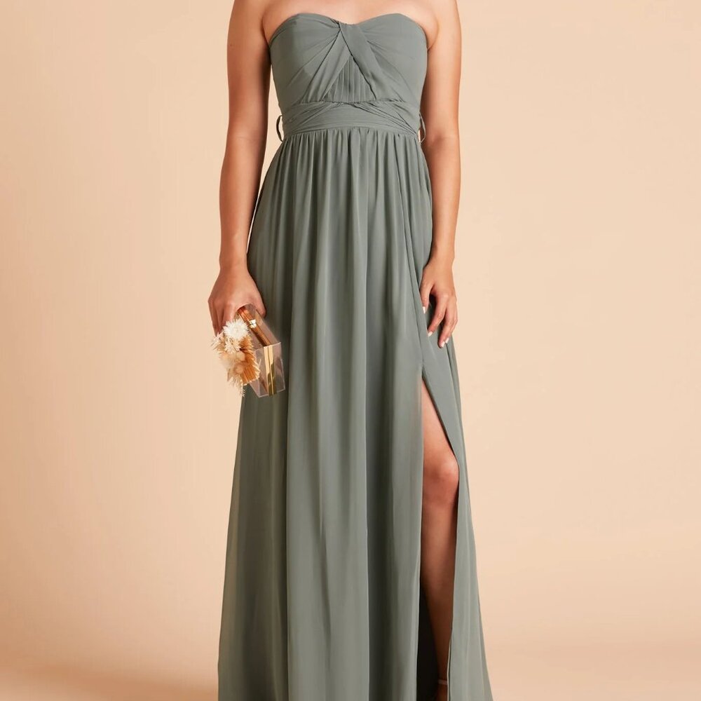 Birdy Grey Grace Convertible Dress, Chiffon, Sea Glass, with slit